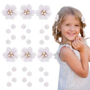 lot 10485 image: TODDER 6 PCS White Hair Bows for Girls, Flower Hair Accessories Grosgrain Ribbon Hair Clips for Toddler Girls Cute Pigtail Hair Bows for Birthday, Themed Party, Christmas, Back to School