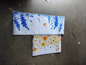 lot 13528 image: Floral Canvas Floor Mats Set Blue Wisteria Yellow Sunflower