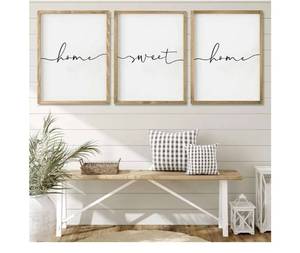 lot 13533 image: Heiple Set of 3 Framed Farmhouse Home Sweet Home Sign Above Bed Wall Decor for Bedroom Decor Wall Art Wood Signs