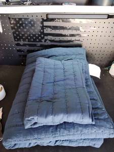 lot 13568 image: Blue Quilted Comforter Set with Pillows