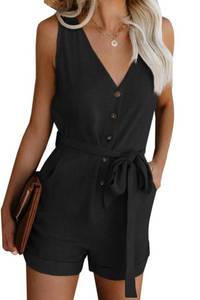 lot 14247 image: Acelitt Womens Sleeveless Button-Down Jumpsuit XL Black