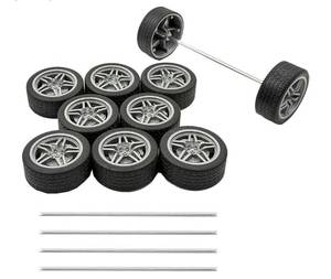 lot 14279 image: 10PCS Toy Car Wheel RC Car Rubber Tire Wheel with 5PCS Round Shaft Axles for for RC Car Truck Robot Boat Helicopter DIY Model Building Projects (Silver)