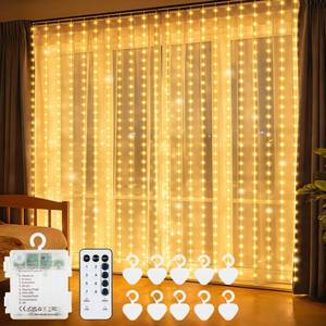 lot 14300 image: Echosari Curtain Lights Battery Operated 9.8 x 9.8 Ft