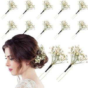 lot 18026 image: Daifunli Babys Breath Wedding Hair Pins with Pearl, 12 Pcs