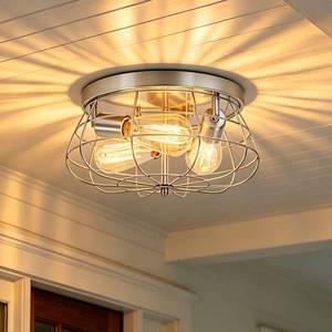 lot 19604 image: foucasal Brushed Nickel Farmhouse Metal Cage Ceiling Light 12
