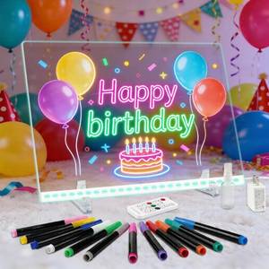 lot 19606 image: 13.7x10 LED Light Up Drawing Board for Kids, Acrylic Dry Erase Message Board with 12 Fluorescent Markers, 7 Colors & 3 Lighting Modes, Portable Glow Memo Pad for Back to School, Home, Office & Decor