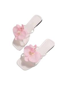 lot 20232 image: GORGLITTER Womens 3D Flower Sandals Dressy Square Toe Floral Flat Slides Size 8.5