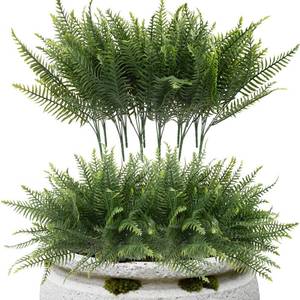 lot 20245 image: lovemoon 12 Pcs Fake Ferns for Outdoors UV Resistant Faux Fern Plants, Artificial Greenery Fern Stems for Outside, Garden Porch & Patio Greenery Decor(12, Green)