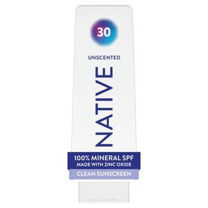 lot 20247 image: Native Mineral Sunscreen Lotion SPF 30, Unscented, with 100% Mineral Zinc Oxide for Face & Body, Hawaii Compliant, Vegan, No White Cast - 7 oz