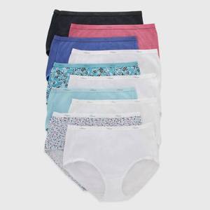 lot 20249 image: Hanes Womens 10pk Briefs Full Coverage Breathable Cotton Moisture Wicking Underwear - Colors May Vary 7 Large