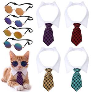 lot 20274 image: Weewooday 8 Pcs Dog Tie & Glasses Set for Small Dogs Cats, Elegant Colors (Open Box, May Be Missing Pieces)