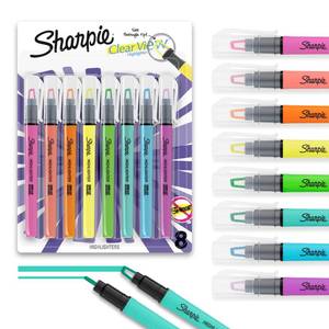 lot 20349 image: Sharpie Clear View Highlighter Sticks, Chisel Tip Highlighter Market Set, Essential School & Teacher Supplies, Smear Resistant, Assorted Color Highlighters, 8-Pack