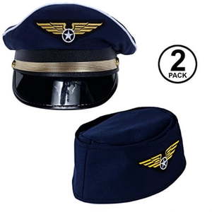 lot 20374 image: Tigerdoe Pilot Hat - 2 Pack - Captain Pilot Hat - Pilot and Flight Attendant Costume - Couples Costumes