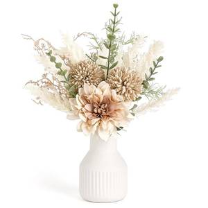 lot 20412 image: Mkono Fake Flowers in Ceramic Vase, 12.5 Coffee Table Centerpieces, Brown