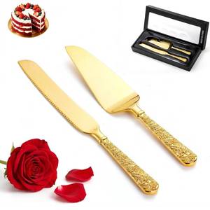 lot 20442 image: Dicunoy 2 PCS Gold Cake Knife and Server Set, Wedding Cake Cutting Utensils, Vintage Engraved Cake Cutter and Serving Spatula for Birthday,Anniversary, Vibrant Gold