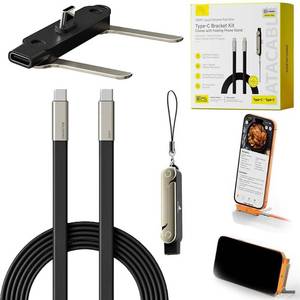 lot 20443 image: ENSFTF SIDEWAY Phone Charger 240W Silicone Cable with Detachable Stand - Universal Type-C, 90° Angle, 480Mbps Data Transfer Speed,59in(balckset)
