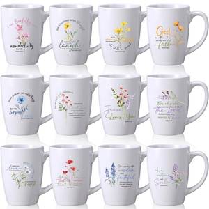 lot 1455 image: Widecook 12 Pcs Mothers Day Christian Coffee Mug Gifts Set for Women Men 12oz Bible Verses Ceramic Cup Religious Coffee Mugs for Pastor Family Church Party Favors Gifts, No Dishwasher(Flower)