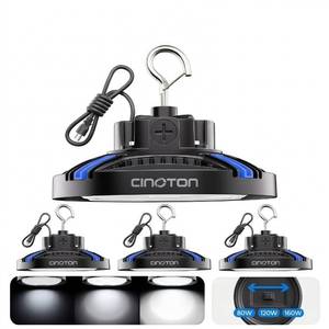 lot 1476 image: CINOTON 160W 24000LM UFO LED High Bay Shop Lights, 5000K, UL Listed 4 Pack