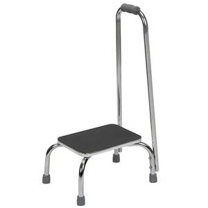 lot 1477 image: DMI Step Stool with Handle and Non Skid Rubber Platform  Lightweight and Sturdy Stool for Seniors  Adults and Children  Holds up to 300 Pounds with 9.5 Inch Step Up  17.3 D x 12.3 W x 34 H  Chrome