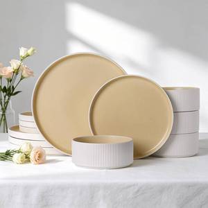 lot 1491 image: MONITO 12PCS Ceramic Dinnerware Set for 4, Stoneware Plates and Bowls Sets