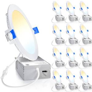 lot 1499 image: Ensenior 12 Pack 6 Inch LED Recessed Ceiling Light, 6CCT, 1200LM 12W 120V