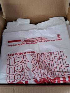 lot 1500 image: Box of Plastic Thank You Bags