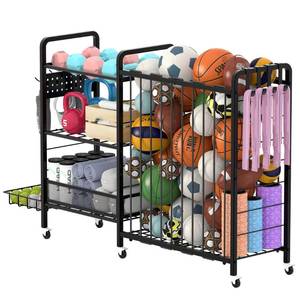 lot 1501 image: DUDUXI Sports Equipment Garage Organizer,Garage Ball Storage Rack for Sports with Wheels-Upgraded 3 Layers Organizer Rack Outdoor Basketball Racks for Balls with Holder and Hooks (Deep Black)
