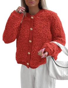 lot 2243 image: PRETTYGARDEN Womens Faux Fur Coat 2026 Fall Fuzzy Fleece Button up Shearling Cropped Jackets Winter Trendy Outerwear (Red,Small)