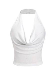 lot 2278 image: SOLY HUX Womens Halter Top Sparkly Sexy Backless Party Crop Tops Club Rave Festival Outfits Black Pure White Small