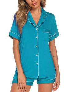 lot 8360 image: Aamikast Womens Button-Up Pajama Set Shorts XX-Large Lake Blue