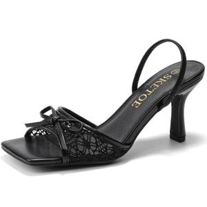 lot 9743 image: SKETOE Bow Kitten Heels for Women Square Toe Mesh Sandals Knots Heels for Wedding Party, Size 7.5