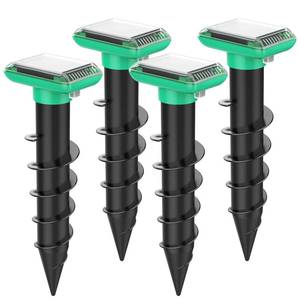 lot 9752 image: Mole Repellent Solar Powered, Snake Repellent for Yard, Squirrel Repellent Outdoor, Ultrasonic Deterrent Stakes, Get Rid for Gopher, Vole, Deer, Groundhog for Lawns Garden, 4 Pack, Green