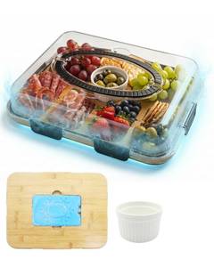 lot 9758 image: Charcuterie Board with Lid & Ice, Upgraded 6 Snap Laches, Sauce Cup Included, Large Portable Cheese Tray with Handle, Serving Tray for Picnic & Pool, House Warming Gifts New Home (Black)
