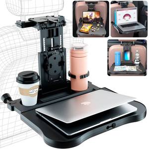 lot 9760 image: Car Back Seat Tray Table - Stable Foldable Auto Backseat Food Trays Desk for Rear Passenger Road Trip Eating & Work, Multifunctional Adjustable Travel Tray with Phone Drink Holder for Laptop iPad