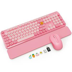 lot 9761 image: Wireless Keyboard and Mouse Combo, Magnetic Wrist Rest, Round Keycaps, Pink