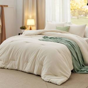 lot 9775 image: Bedsure King Comforter Set Prewashed Soft Bedding Set 3Pcs Cream 104x90