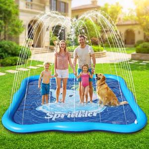lot 9779 image: Shinepool Splash Pad Sprinkler for Kids & Dog, 85 Thickened Square Splash Pad for Kids Ages 2, Elephant Outdoor Water Play Mat, Backyard Sprinkler Shallow Pool Fountain Pad for Children