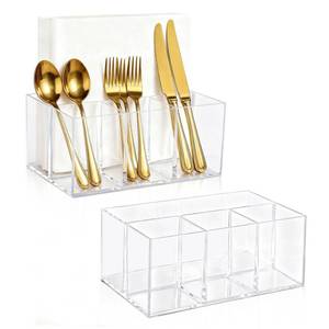 lot 9785 image: Goklmn 2Pack Acrylic Utensil Holder Silverware Organizer 4 Compartments Tableware Storage Box Countertop Cutlery Caddy for Forks, Knives, Spoons, Napkins, Plates��IndoorOutdoor Use