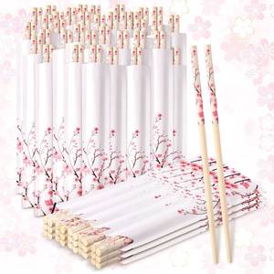 lot 9789 image: Suttmin 50 Pairs Cherry Disposable Bamboo Chopsticks Bulk Sleeved