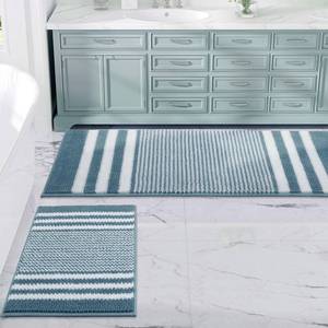 lot 9791 image: BSICPRO Bathroom Rugs Sets 2 Piece, Non Slip Striped Bath Mats, Denim Blue