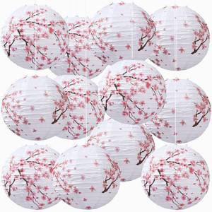 lot 9795 image: Honoson 12 Pcs Cherry Blossom Paper Lanterns Spring Floral Cherry Blossom Party Decorations Hanging 10 Inch Chinese Lanterns for Wedding Bridal Shower Baby Shower Tea Party Decorations