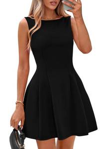 lot 10076 image: IWD Summer Dresses for Women 2026 Elegant Classy Sleeveless Boat Neck A Line Business Casual Cocktail Party Mini Dress (Black, X-Small)
