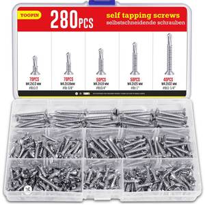 lot 10080 image: YOOPIN 280PCS Self Tapping Screws for Metal, 410 Stainless Steel Sheet Metal Screws, #8 Assorted Phillips Self Drilling Screws Set for Metal Sheets, Wood, Roofing (12, 58, 34, 1, 1-14)
