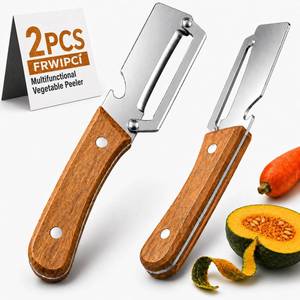 lot 10088 image: 2Pcs FRWIPCI Multifunctional Vegetable Peeler for Kitchen, Ultra-Sharp Stainless Steel Fruit Peeler with Non-Slip Wooden Handle, Wide Blade Opening for Pumpkin, Squash, Camping and Travel, Right-Hand