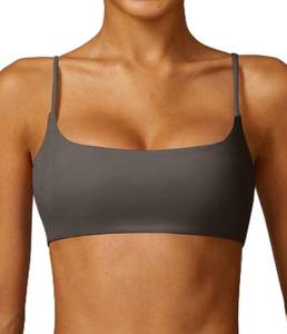 lot 10095 image: Comper Womens Sports Bra with Thin Straps Stretchy Wirefree Workout Bras Lightweight Workouts Bralette with Removable Pads (Grey-L)
