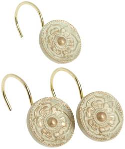 lot 10113 image: Carnation Home Fashions Provincial Ceramic Resin Shower Curtain Hook, Brushed Gold,Set of 12