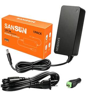 lot 10136 image: 12V 5A Power Supply, AC 120V to DC12V 5.5x2.1mm Jack Converter, 12 Volt LED Driver 60W Adapter Transformer for Strip Lights, Surveillance Cameras, External HDD, Monitor, CCTV (Pack of 1)