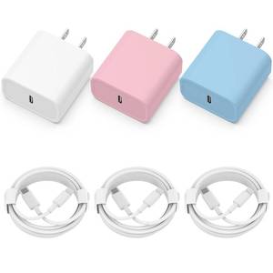 lot 10149 image: iPhone Charger Fast Charging, 3 Pack 20W USB C Wall Charger Block with 2 Pack MFi Certified 6FT Type C to Lightning Cables for iPhone 14 13 12 11 Pro Max XR XS X, iPad,AirPods Pro (WhitePinkBlue)