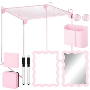 lot 10170 image: Geelin 12 Pcs Pink Locker Accessories Kit with Locker Shelf Mirror Magnetic Pen Holder Whiteboard Marker Eraser Clip Magnet Sticky Note Back to School Essentials Organizer Supplies