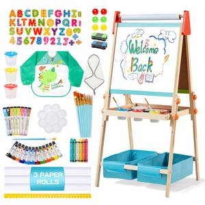 lot 11398 image: 3-in-1 Wooden Kids Art Easel with Chalkboard